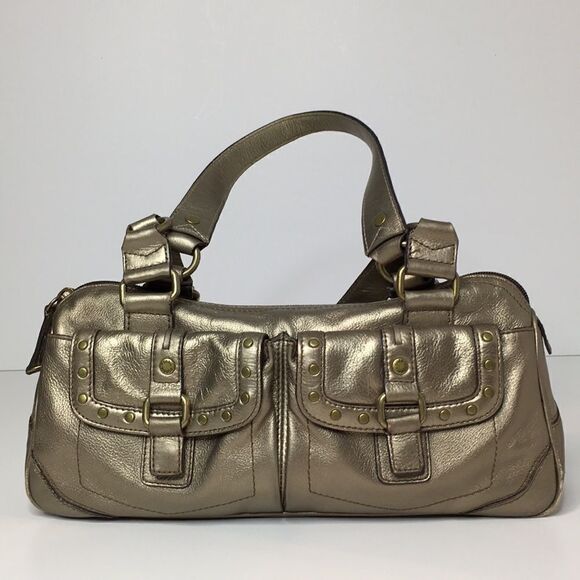 Fossil Leather dark gold Studded handbag buckle - Picture 1 of 8